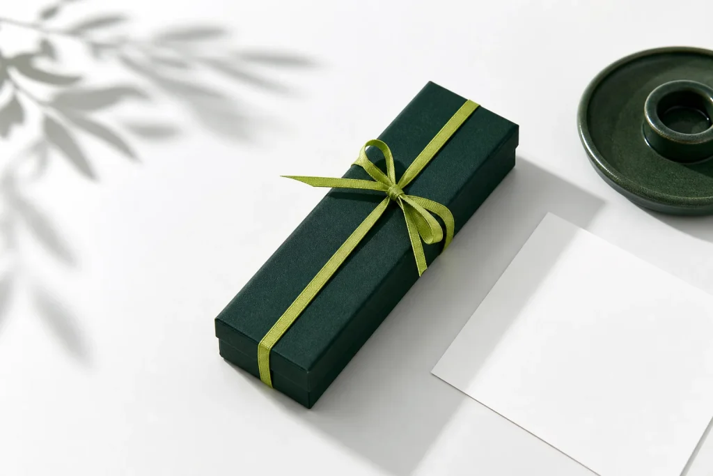 Neutraal ingepakt wierookcadeau met een klein groen koord