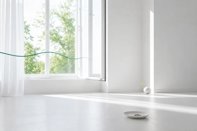 Witte kamer met geopend raam en een verdwijnend wierookspoor